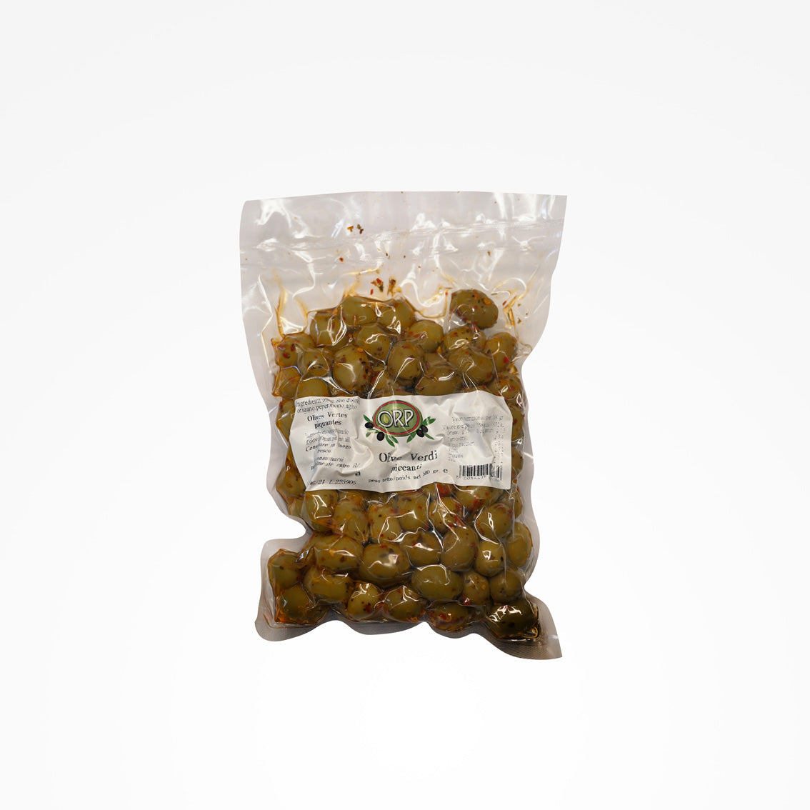 Olives vertes épicées - Sachet de 500 gr.