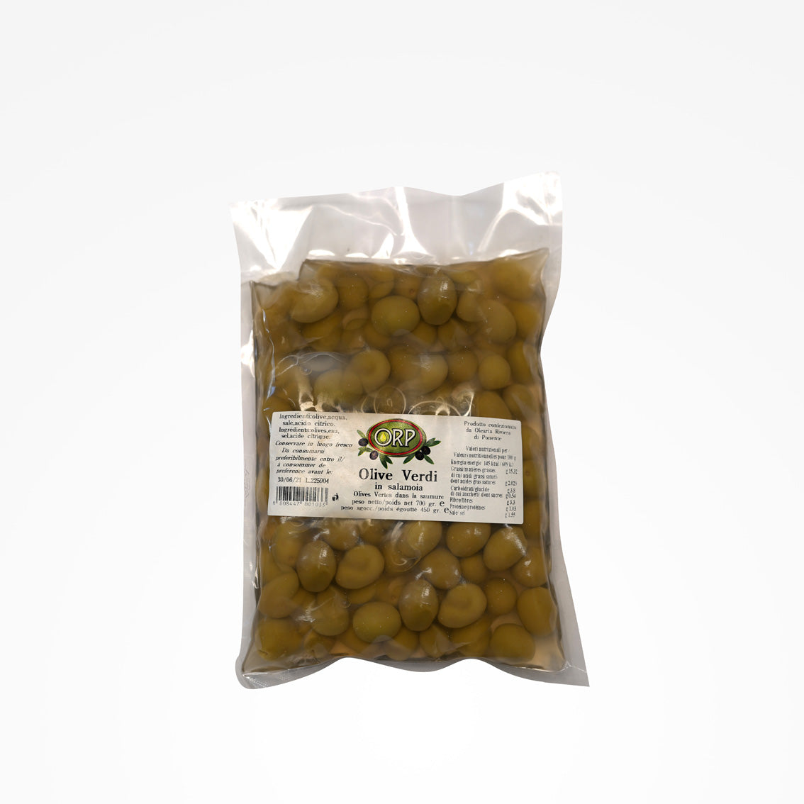 Olives vertes en saumure - Sachet de 450 gr.