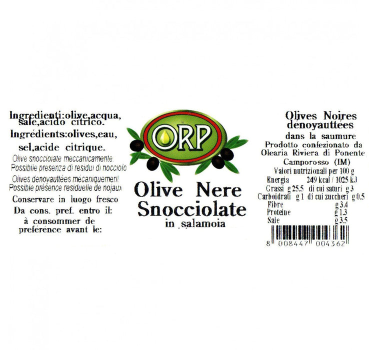 Olives noires dénoyautées en saumure - Pot de 280 gr