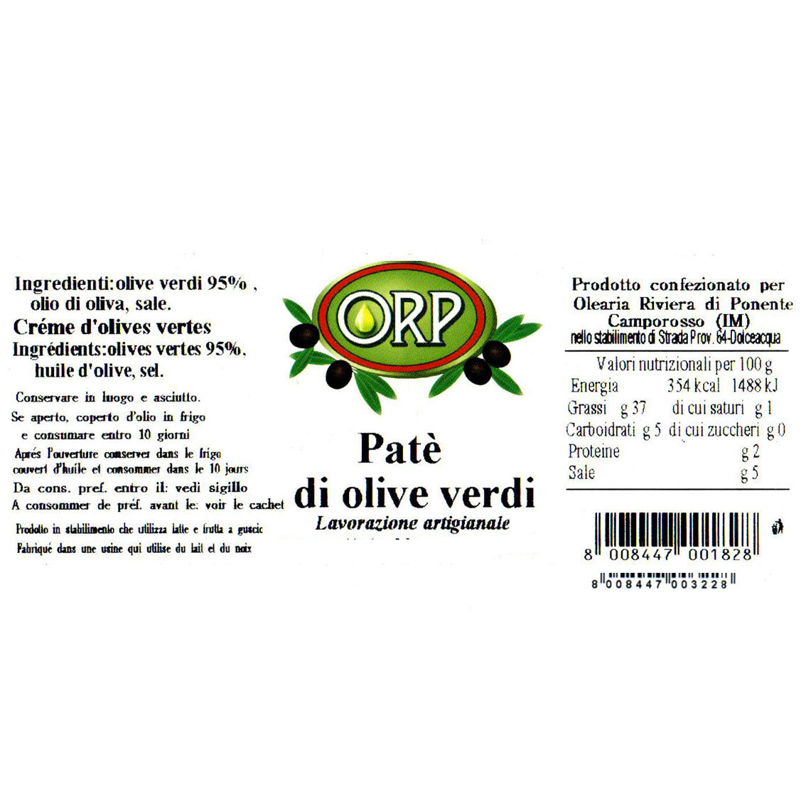 Pâté aux olives vertes - 130gr / 650gr.