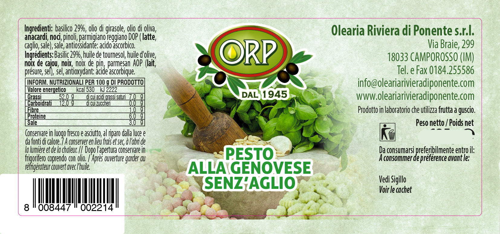 Pesto génois sans ail - 180 gr.